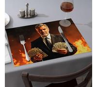 Home Decor - Manteles individuales de silicona con texto en inglés "A Man In A Suit Hold Fanned-Out Money Against A Fiery Backst A Fiery Backst" (6 piezas)