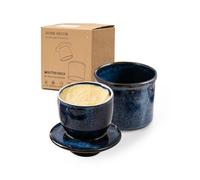 HOME DECOR Mantequillera de cerámica, campana con tapa, mantequera francesa para mantequilla fresca y untable - esmalte reactivo azul