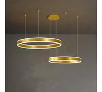 Home Decoration 2 Rings Gold Minimalism Dimmable LED Hanging Pendant Light Fixtures Circular Round Entryway Ceiling Chandelier for Living Dining Room Kitchen Foyer(2 Ring 40+60c