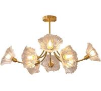 Home Decoration Copper Glass Light Flower Farmhouse Chandelier Vintage Gold Sputnik Nordic Dining Room Close to Ceiling Lamp for Bedroom Kitchen Island Foyer(8-Light)
