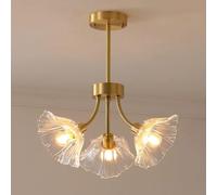 Home Decoration Copper Glass Light Flower Farmhouse Chandelier Vintage Gold Sputnik Nordic Dining Room Close to Ceiling Lamp for Bedroom Kitchen Island Foyer(3-Light)