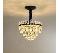 Home Decoration LED Crystal Raindrop Chandelier Gold Small Hallway Hanging Light Fixtures Farmhouse Black Kitchen Close to Ceiling Lamp for Bedroom Bathroom Corridor(G-Black)