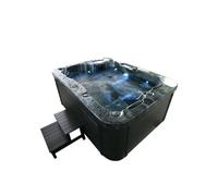 Home Deluxe - Bañera de hidromasaje Exterior - Peldaños y Cubierta térmica de MÁRMOL Negro Plus - Dimensiones 210 x 160 x 85 cm - Incluye calefacción, 27 Jets de Masaje y 9 Fuentes de luz I Bañera de