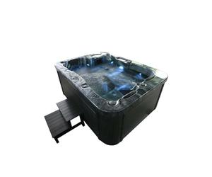 Home Deluxe - Bañera de hidromasaje Exterior - Peldaños y Cubierta térmica de MÁRMOL Negro Plus - Dimensiones 210 x 160 x 85 cm - Incluye calefacción, 27 Jets de Masaje y 9 Fuentes de luz I Bañera de