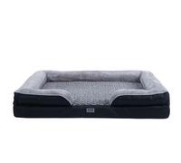 Home Deluxe - Cama ortopédica para Perros Scooby - Dimensiones: 95 x 75 x 18 cm, Color: Negro/Gris, Incluye Manta para Animales y Pelota de Rugby, Relleno de algodón, Funda Lavable I Cama para
