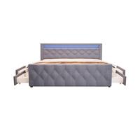 Home Deluxe - Cama tapizada VELARA - 140 x 200 cm, Color: Gris Oscuro, In olchón H2/H3, cabecero tapizado con iluminación LED, Incl. 4 cajones I Cama Doble Cama Confort