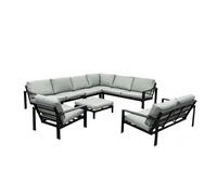 Home Deluxe - Juego de muebles de jardín - Rio - Negro, tamaño: XXL - compuesto por 1 taburete, 1 sillón, 1 x sofá, 1 x sofá en forma de L - incluye cojines I Conjunto de asientos de jardín y muebles