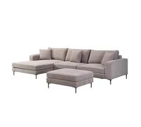 Home Deluxe Sofá BELLANO Beige L 340 x 188 x 94 cm - Otomana: Izquierda | Incl. Cojines Decorativos Sofá de cordón, Sofá en Forma de L, Sofá en Esquina, Tela de cordón