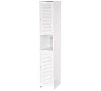 Home Discount Liano - Armario Alto para baño con Puertas de Tipo persiana, para Almacenamiento, se coloca de pie sobre el Suelo, Color Blanco