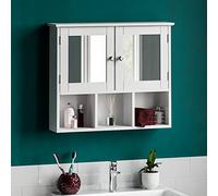 Home Discount Milano Estantes de Almacenamiento de Armario de baño con Espejo montado en la Pared, Doble Puerta, Color Blanco