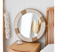 Home Dress Espejo de Pared Redondo Grande Decorativo montado en la Pared | Cuerda de Yute Multicolor náutica para Espejo de Pareds rústico de Granja Decorativo para baño (30 Inch)