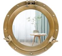 Home Dress Espejo y Ventana de Ojo de Buey de Aluminio para Barcos - Espejo de Pared Redondo náutico con Marco Duradero para baño, Sala de Estar y Uso al Aire Libre (Golden, Mirror, 24 Inch)