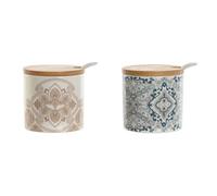Home ESPRIT Azucarero Azul Beige Rosa Lila Bambú Dolomita 7,5 x 7,5 x 7,5 cm (2 Unidades)