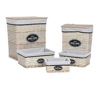 Home ESPRIT Cesto para la Ropa Sucia Blanco Marrón Negro Gris Natural Mimbre Shabby Chic 47 x 35 x 55 cm 5 Piezas