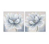 Home ESPRIT Cuadro Azul Blanco Lienzo Madera MDF Flor Tradicional 40 x 2,5 x 40 cm (2 Unidades)