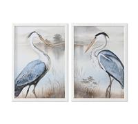 Home ESPRIT Cuadro Azul Blanco Pájaro Oriental 50 x 2,5 x 70 cm (2 Unidades)