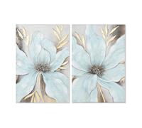 Home ESPRIT Cuadro Azul Dorado Lienzo Madera MDF Flor Shabby Chic 60 x 3 x 90 cm (2 Unidades)