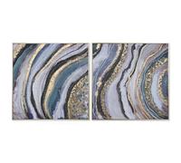 Home ESPRIT Cuadro Azul Dorado Poliestireno Lienzo Moderno 82 x 4,5 x 82 cm (2 Unidades)