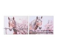 Home ESPRIT Cuadro Beige Rosa Lienzo Madera MDF Caballo Shabby Chic 80 x 2,5 x 60 cm (2 Unidades)