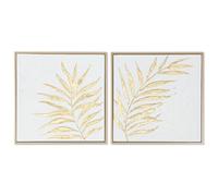 Home ESPRIT Cuadro Blanco Dorado Lienzo Madera MDF Moderno Hoja de Planta 42 x 4 x 42 cm (2 Unidades)