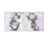 Home ESPRIT Cuadro Colonial Dorado Africana 80 x 2,8 x 80 cm (2 Unidades)