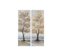 Home ESPRIT Cuadro Dorado Lienzo Madera MDF Árbol Tradicional 30 x 3 x 90 cm (2 Unidades)