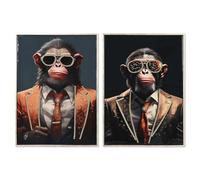 Home ESPRIT Cuadro Poliestireno Lienzo Moderno Lacado Chimpancé 52,5 x 3 x 72,5 cm (2 Unidades)