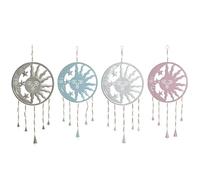 Home ESPRIT Decoración Colgante Azul Blanco Gris Rosa Hierro Luna Sol 33 x 1 x 77 cm (4 Unidades)