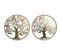 Home ESPRIT Decoración de Pared Dorado Natural Árbol Cottage 60 x 1,5 x 60 cm (2 Unidades)