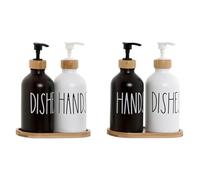 Home ESPRIT Dispensador de Jabón Blanco Negro Bambú Cristal 350 ml 15,5 x 8 x 19 cm (2 Unidades)