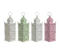 Home ESPRIT Farol Blanco Verde Rosa Hierro Oriental 10 x 10 x 30 cm (4 Unidades)