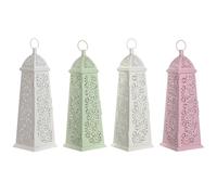 Home ESPRIT Farol Blanco Verde Rosa Metal Aluminio Shabby Chic 13 x 13 x 43 cm (4 Unidades)