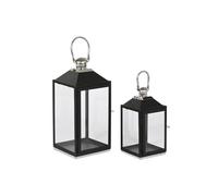 Home ESPRIT Farol Negro Plateado Cristal Acero 18 x 18 x 41 cm (2 Piezas)