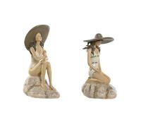 Home ESPRIT Figura Decorativa Blanco Beige Mujer Mediterráneo 12 x 8,5 x 20 cm (2 Unidades)