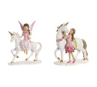 Home ESPRIT Figura Decorativa Blanco Rosa 16 x 7 x 19 cm (2 Unidades)