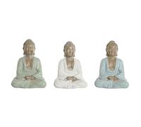 Home ESPRIT Figura Decorativa Blanco Verde Turquesa Buda Oriental 14 x 10,5 x 18,5 cm (3 Unidades)