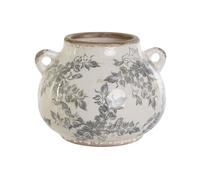 Home ESPRIT Jarrón Blanco Marrón Gris Gres Hoja de Planta 21 x 20 x 16 cm