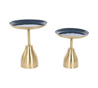 Home ESPRIT Juego de 2 mesas Azul Dorado 40,5 x 40,5 x 48 cm