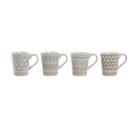 Home ESPRIT Juego de 4 Tazas Mug Blanco Beige Gres Boho 360 ml