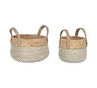 Home ESPRIT Juego de Cestas Blanco Natural Marrón Claro PVC Hierba Marina Junco 35 x 35 x 30 cm (2 Piezas)