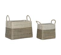 Home ESPRIT Juego de Cestas Blanco Negro Natural Hierba Marina Boho 44 x 25 x 38 cm (2 Piezas)