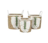 Home ESPRIT Juego de Cestas Blanco Verde Natural Fibra Natural Tropical 39 x 39 x 47 cm (3 Piezas)
