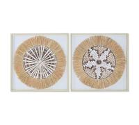 Home ESPRIT Lienzo Blanco Natural Boho 60 x 3 x 60 cm (2 Unidades)