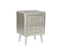 Home ESPRIT Mesita de Noche Pequeña Mueble Auxiliar Dormitorio Plateado Metal Madera MDF 46 x 39 x 63 cm
