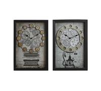 Home ESPRIT Reloj de Pared Amarillo Blanco Negro Gris Metal Cristal Vintage 27,5 x 6,5 x 40,5 cm (2 Unidades)