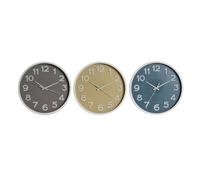 Home ESPRIT Reloj de Pared Azul Blanco Rosa Mostaza PVC 30 x 4 x 30 cm (3 Unidades)