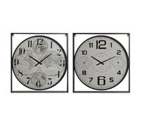 Home ESPRIT Reloj de Pared Blanco Negro Metal Madera MDF 62 x 6 x 65 cm (2 Unidades)