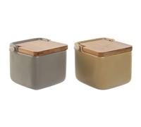 Home ESPRIT Salero con Tapa Beige Gris Natural Bambú Dolomita 15 x 12 x 11 cm (2 Unidades)