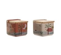Home ESPRIT Salero con Tapa Beige Rosa Terracota Lila Bambú 750 ml 14 x 12,5 x 12 cm (2 Unidades)