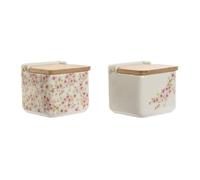 Home ESPRIT Salero con Tapa Blanco Rosa Lila Bambú 750 ml 14 x 12,5 x 12 cm (2 Unidades)